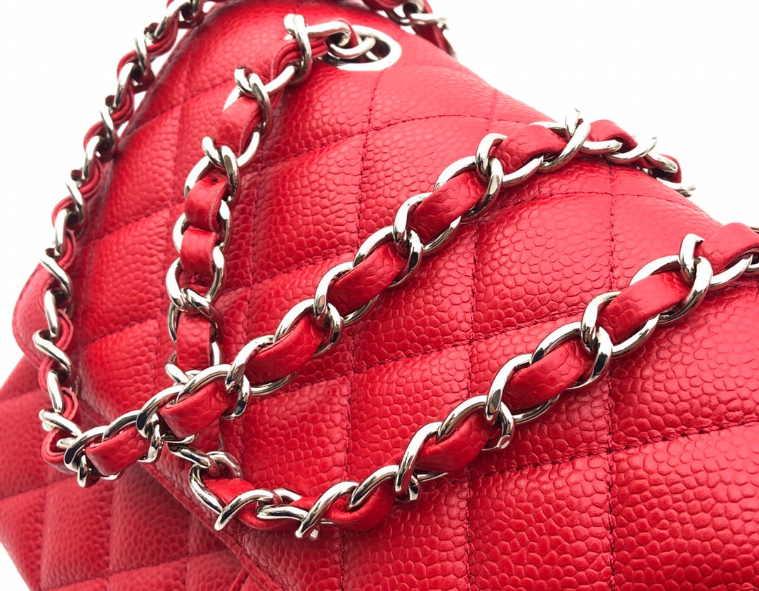 FLAP BAG MEDIUM 25CM RED CAVIAR SILVER HARDWARE