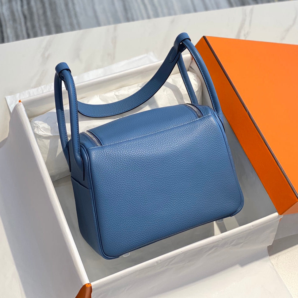 HM LINDY 30 BAG IN LYNCH BLUE CALFSKIN SILVER HARDWARE