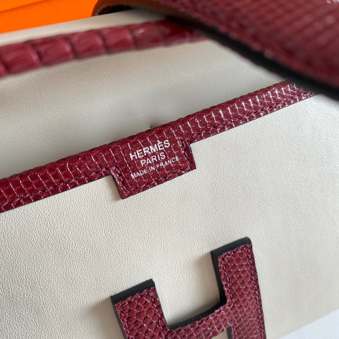 JIGE ELAN 29 CLUTCH IN WHITE CALFSKIN WITH GARNET RED LIZARD SKIN