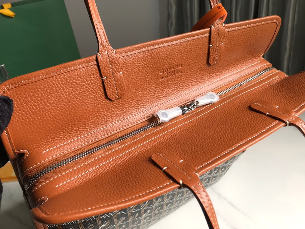 HARDY PM BAG 40 IN BLACK GOYARDINE CANVAS AND TAN TAURILLON LEATHER TRIM