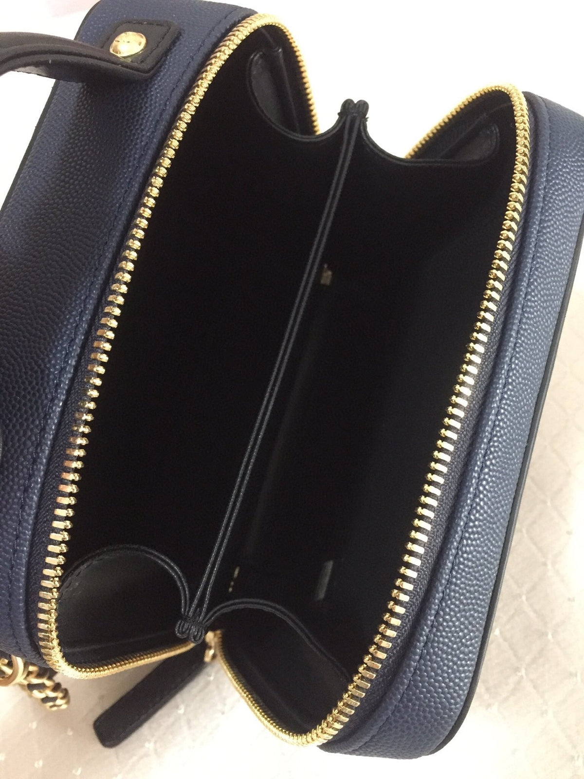 CC MINI 17 VANITY CASE IN AEGEAN BLUE MIX BLACK CALFSKIN GOLD HARDWARE