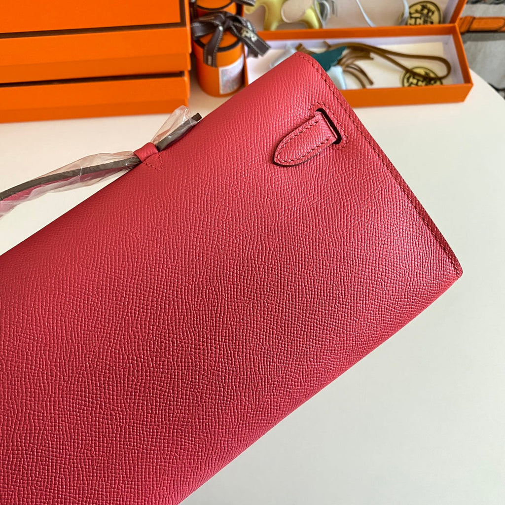 KELLY CUT 31 IN WATERMELON PINK CALFSKIN WITH SILVER HARDWARE
