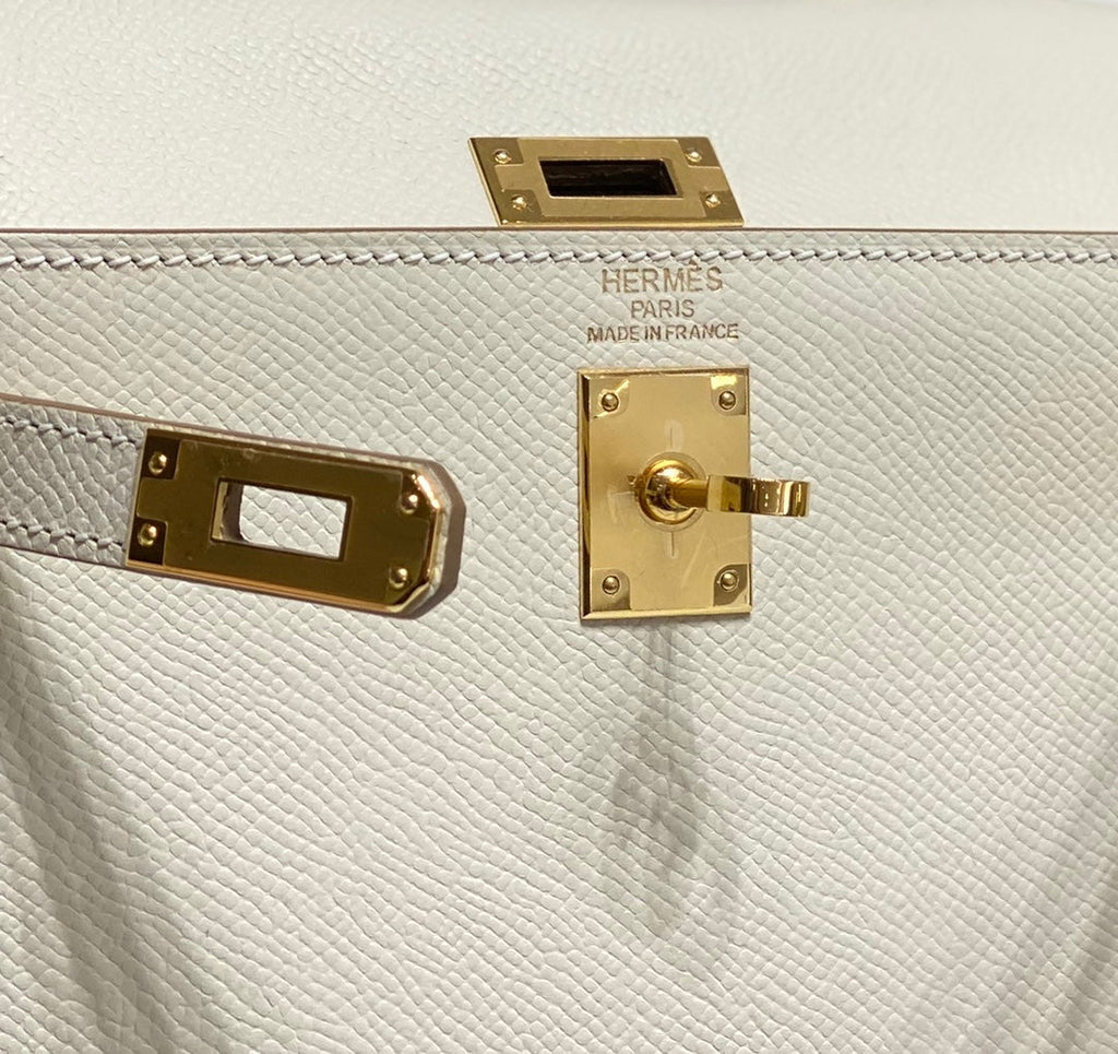 KELLY MINI 20 BAG IN WHITE CALFSKIN WITH GOLD HARDWARE