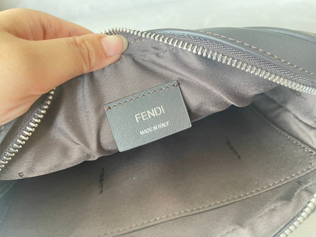 FENDI ROMA 22 CLUTCH BAG IN CHOCOLATE BROWN FF CALFSKIN SILVER HARDWARE WITH GOLDEN LOGO