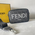 FENDI ROMA 22 CLUTCH BAG IN DARK GREY FF CALFSKIN SILVER HARDWARE WITH WHITE LOGO