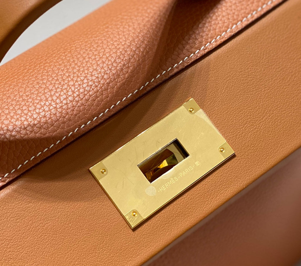 MINI 24/24 29CM IN ORANGE MINIMUM EVERCOLOR CALFSKIN GOLD KELLY BUCKLE