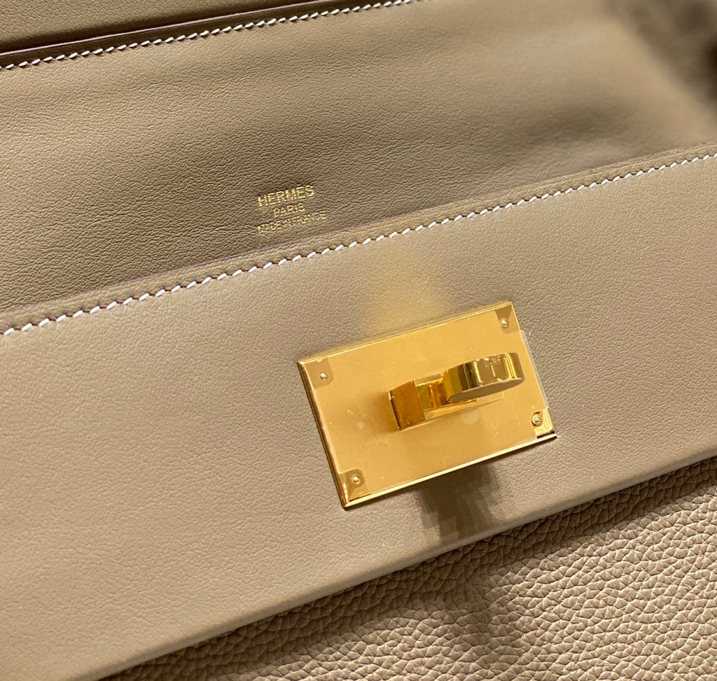MINI 24/24 29CM IN TOGO ETOUPE EVERCOLOR CALFSKIN GOLD KELLY BUCKLE