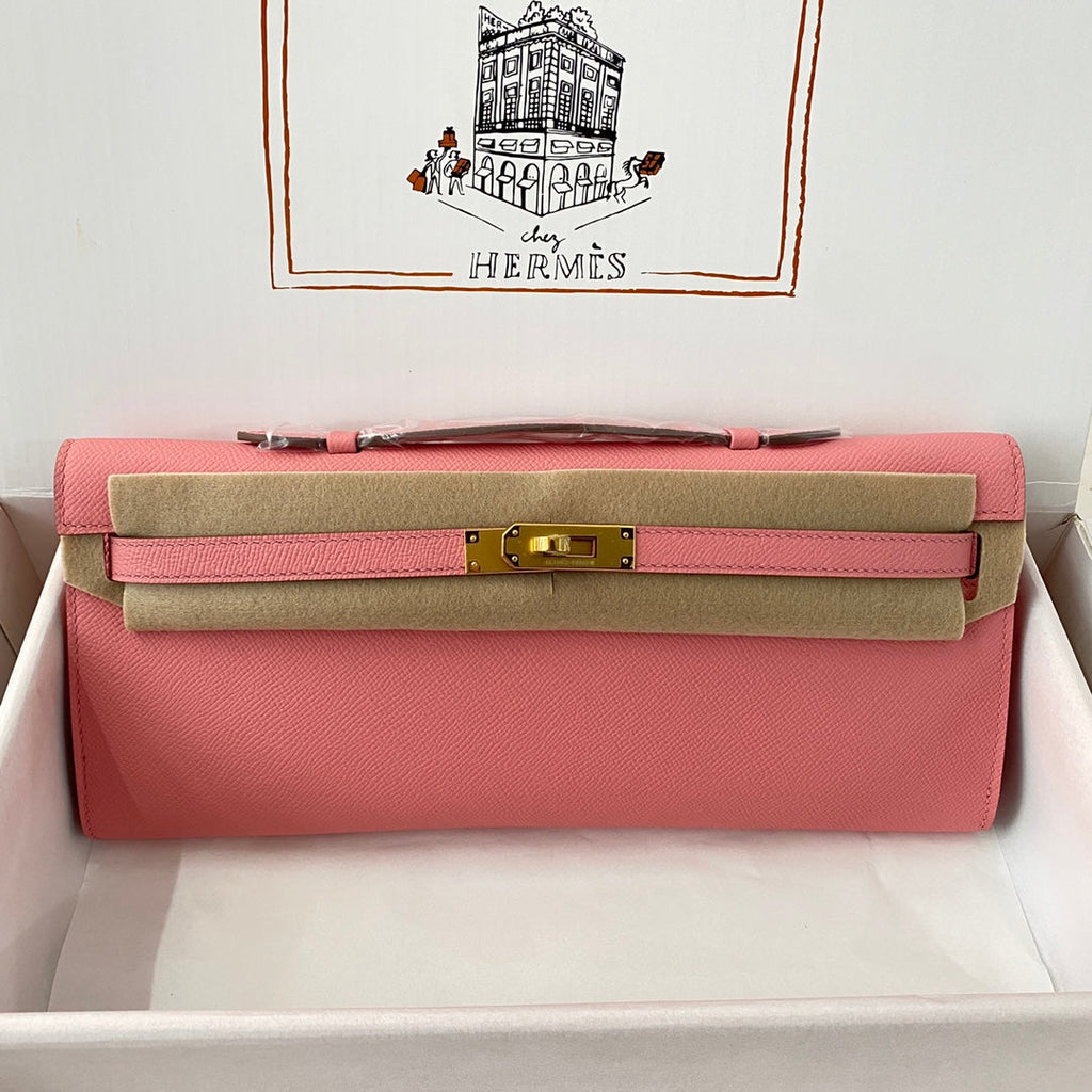 KELLY CUT 31 IN SALMON PINK CALFSKIN WITH GOLD HARDWARE