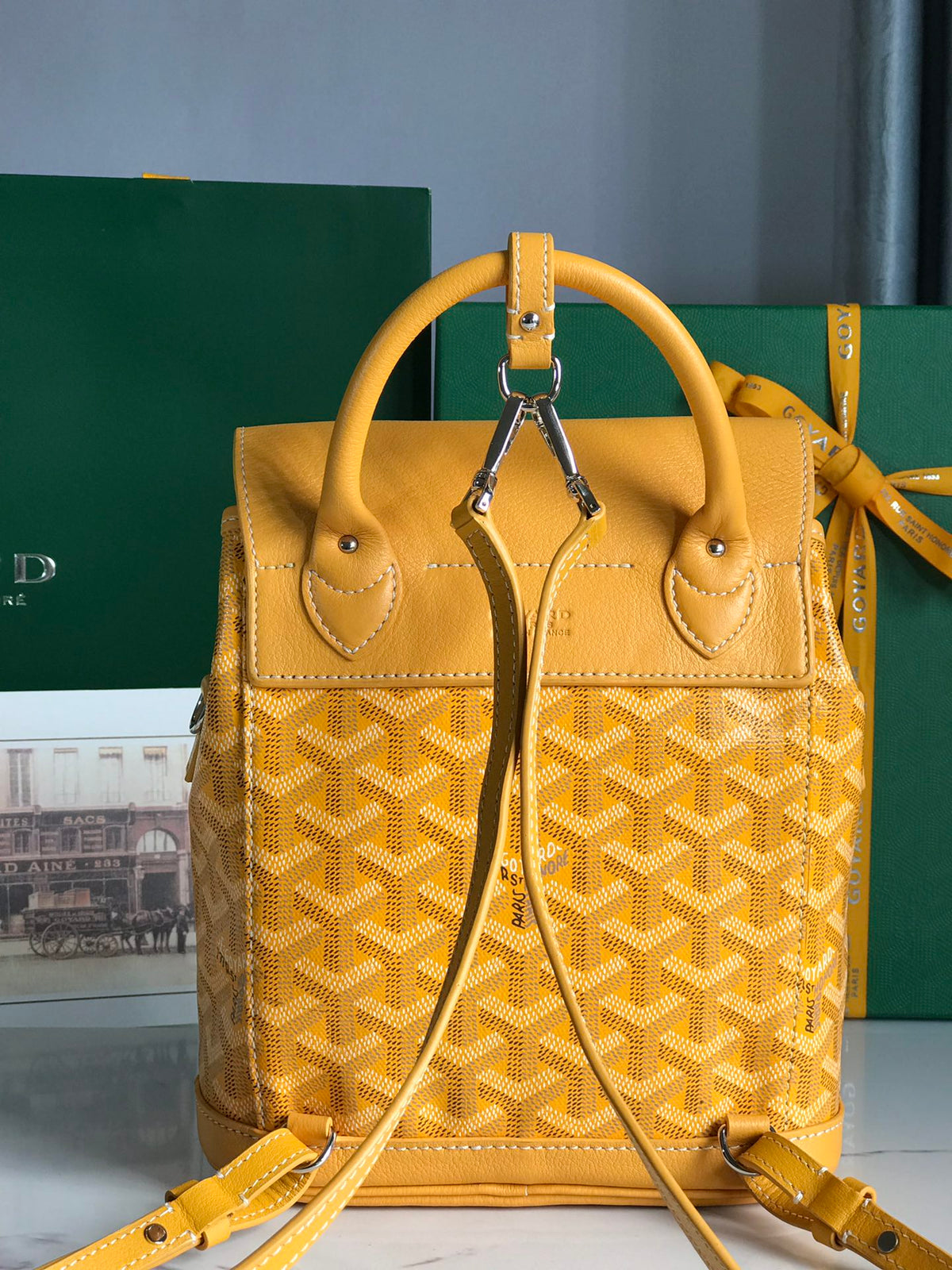 ALPIN MINI BACKPACK 21 IN YELLOW LAMBSKIN AND GOYARDINE CANVAS