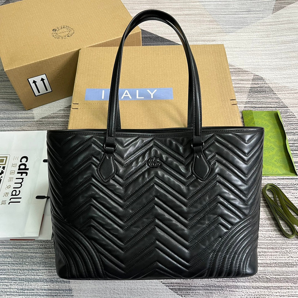 GG MARMONT LARGE 38 TOTE IN BLACK CALFSKIN