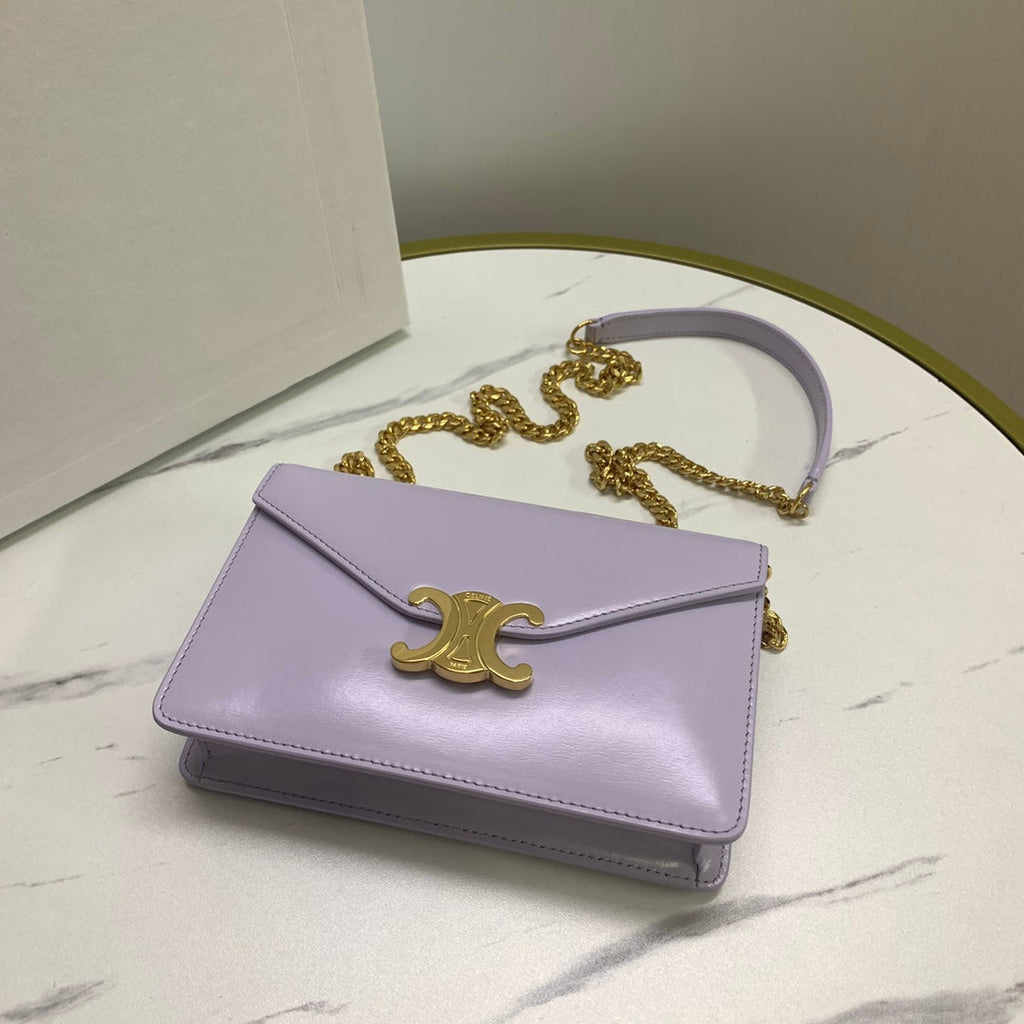 WALLET ON CHAIN MARGO 19 IN LIGHT LILAC SMOOTH CALFSKIN GOLD HARDWARE