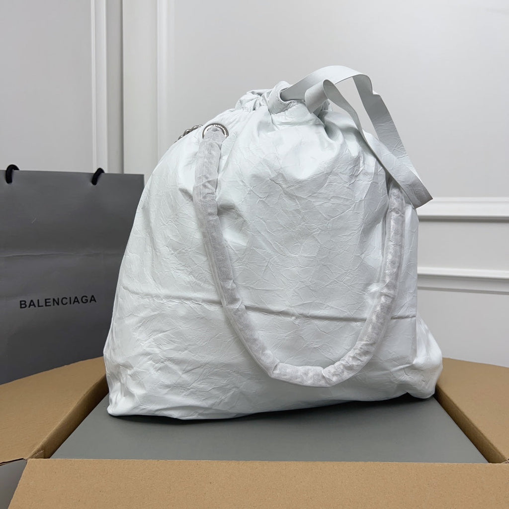 CRUSH LARGE TOTE BAG 46 IN WHITE CRUSHED CALFSKIN SILVER HARDWARE