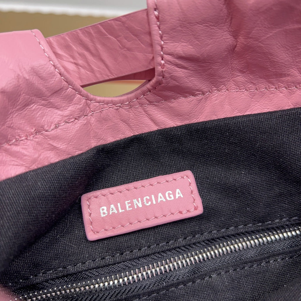 CRUSH SMALL TOTE BAG 27 IN PINK CRUSHED CALFSKIN SILVER HARDWARE