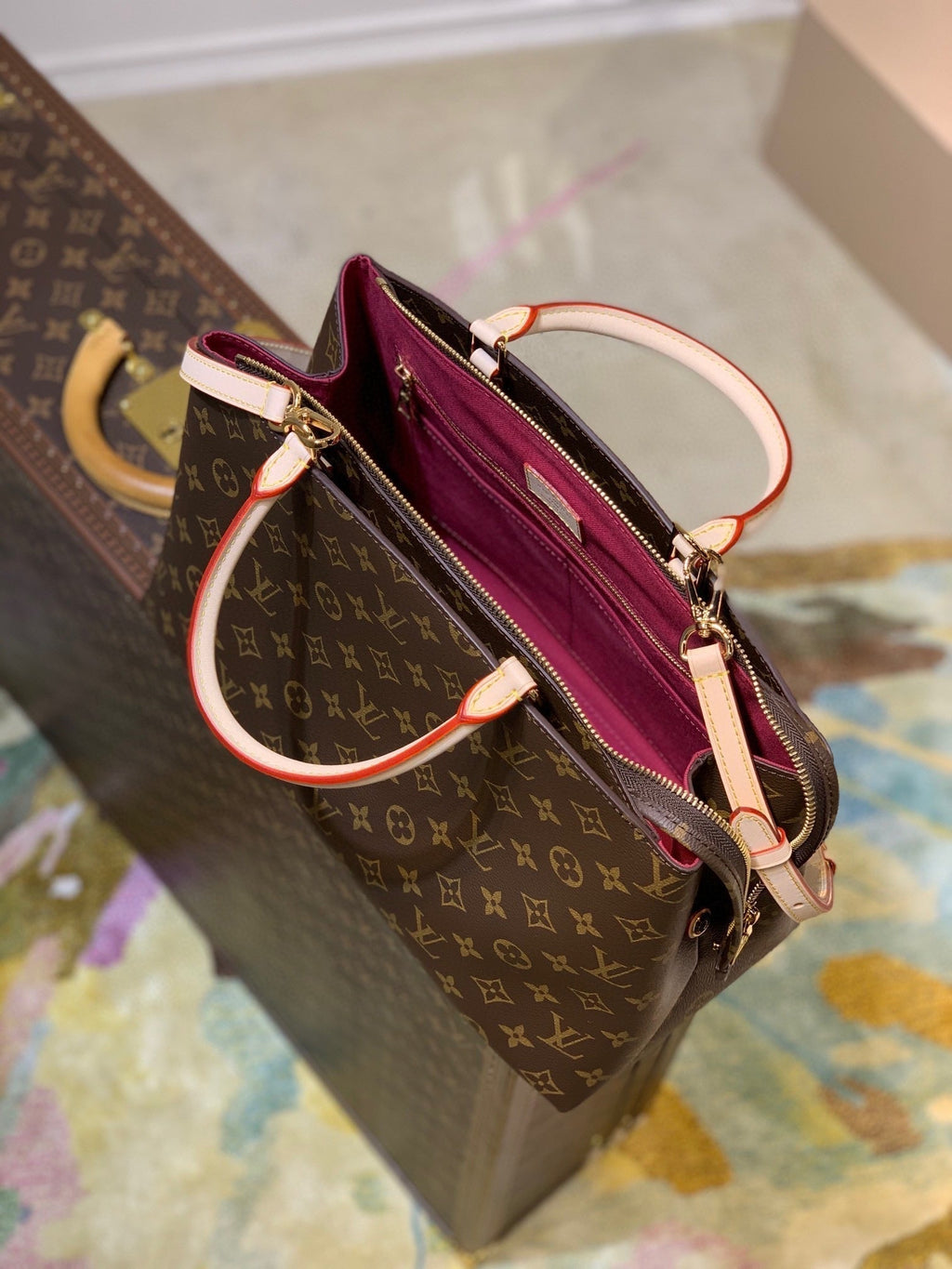 GRAND PALAIS TOTE BAG 34 IN BROWN MONOGRAM COATED CANVAS