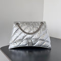 CRUSH CHAINED BAG 32 IN SILVER METALLIC QUILTED CRUSHED CALFSKIN