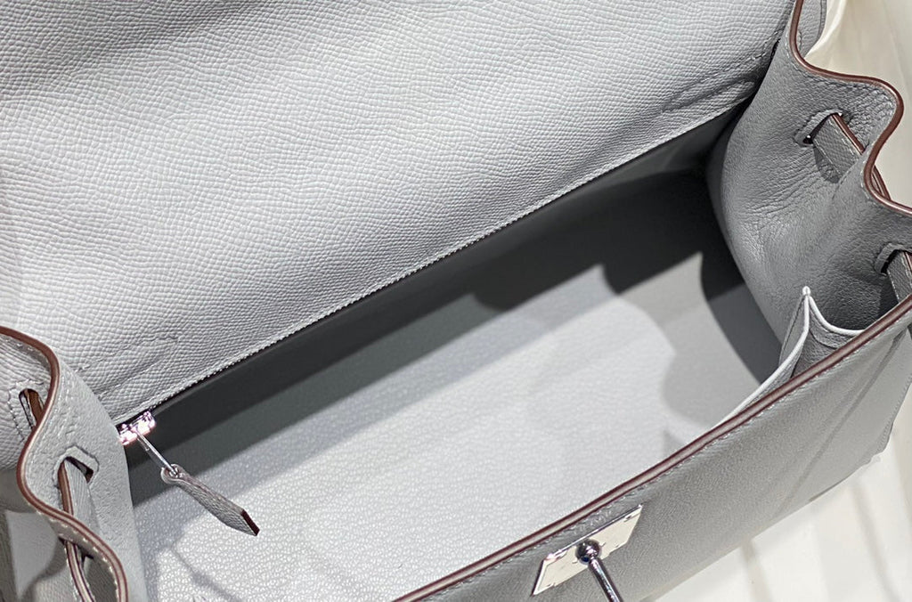 KELLY 28CM IN GRIS PERLE EPSOM CALFSKIN PALLADIUM HARDWARE