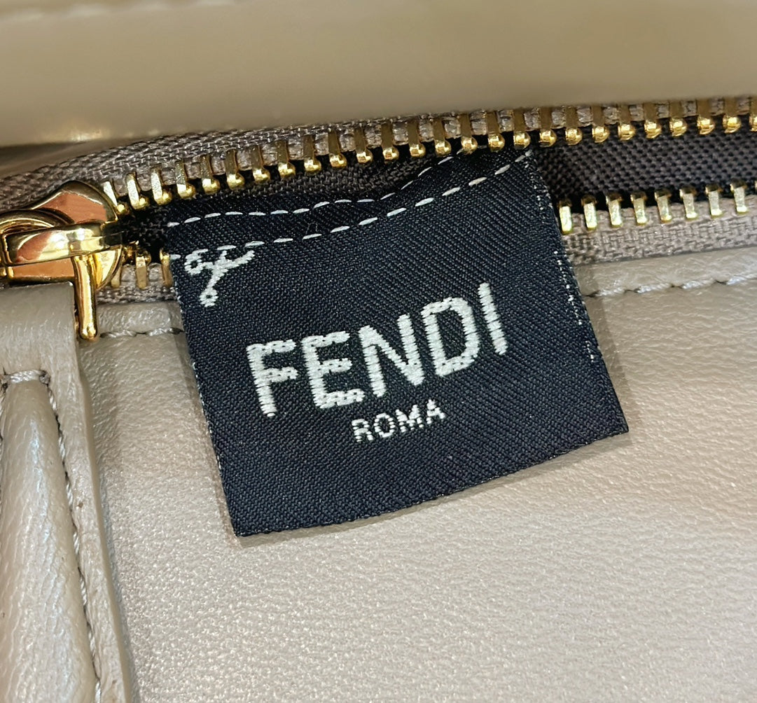 PEEKABOO 24 IN WHITE MIX BROWN INTERLACED CALFSKIN GOLD HARDWARE