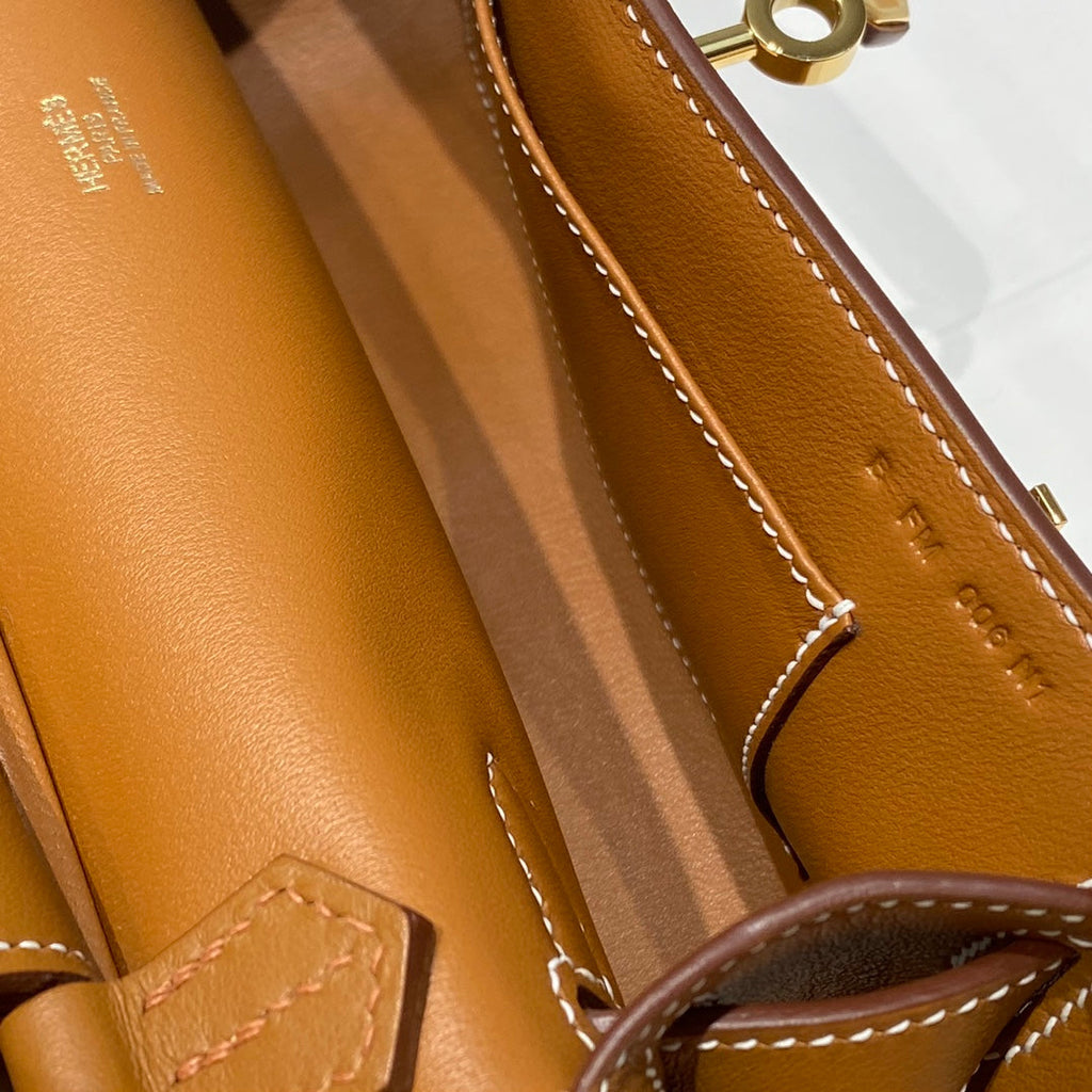 HM JYPSIERE SHOULDER BAG 23 IN TAWNY BROWN CALFSKIN GOLD HARDWARE