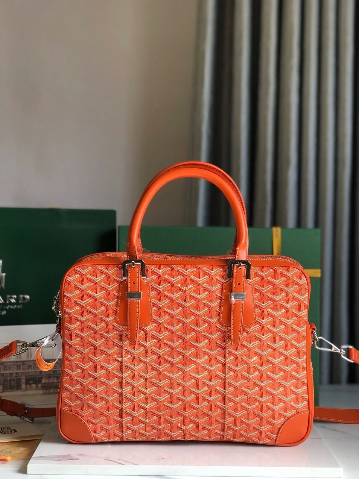 AMBASSADE DOCUMENT CASE 35 IN ORANGE GOYARDINE CANVAS