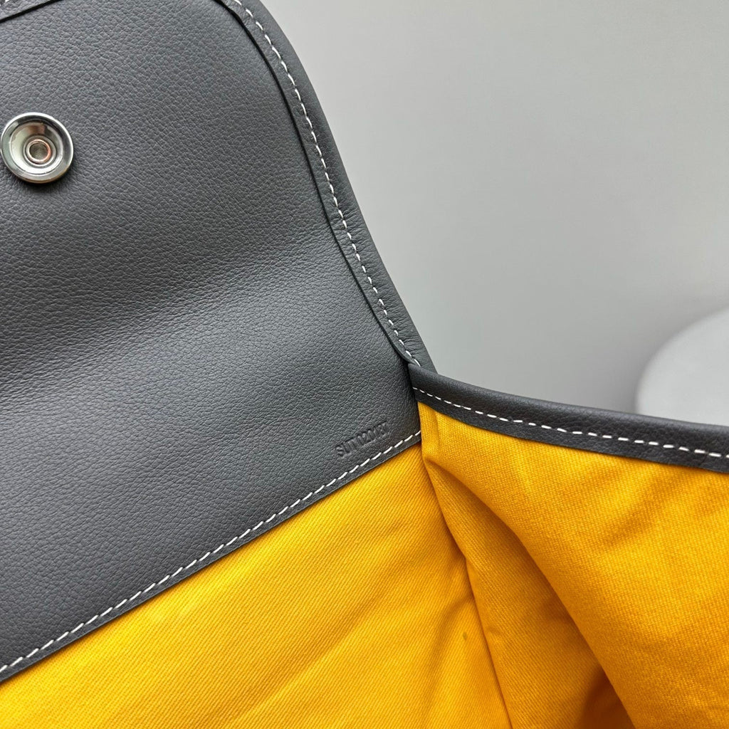 LEGER BACKPACK 37 IN GRAY GOYARDINE CANVAS WITH CALFSKIN TRIM