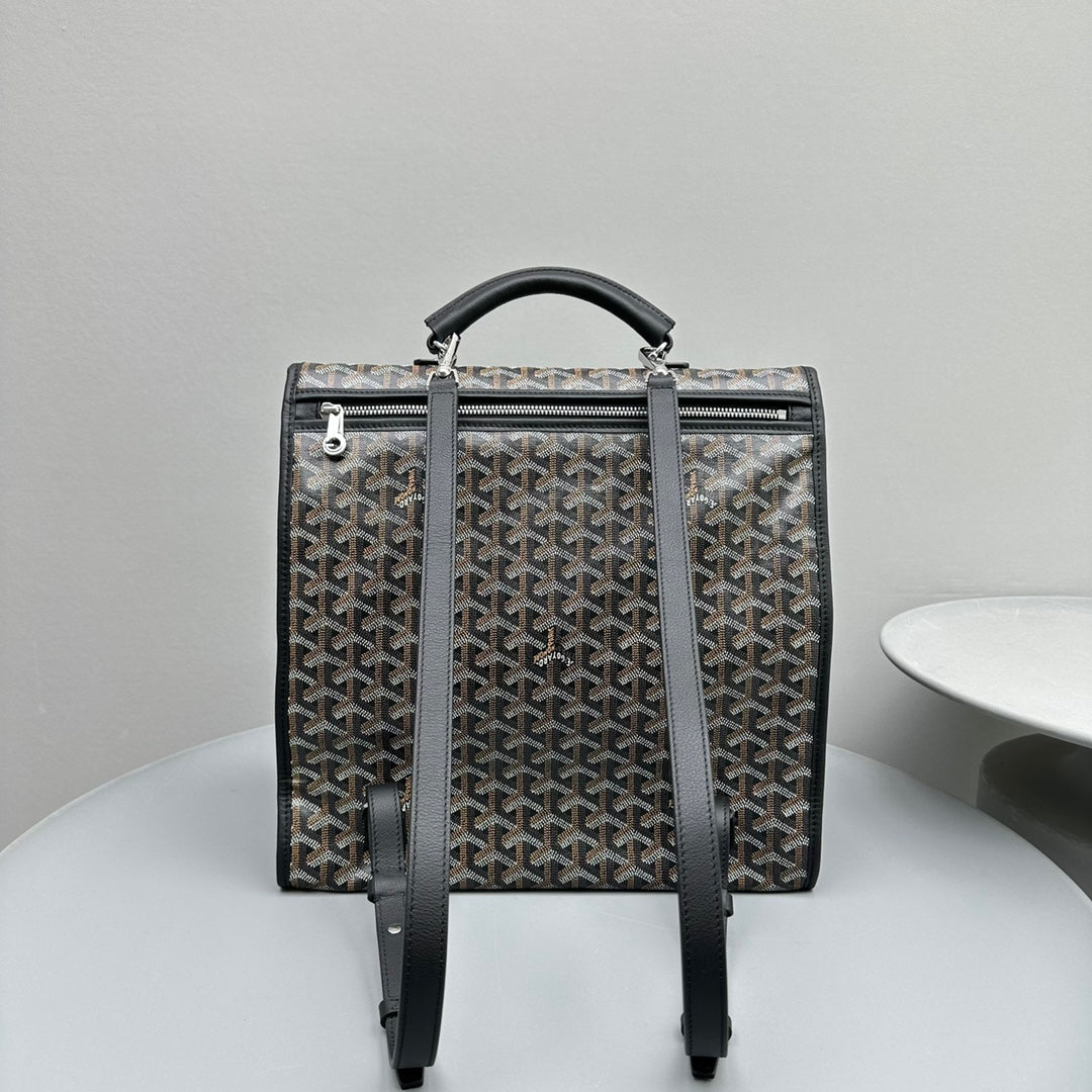 LEGER BACKPACK 37 IN BLACK GOYARDINE CANVAS WITH CALFSKIN TRIM