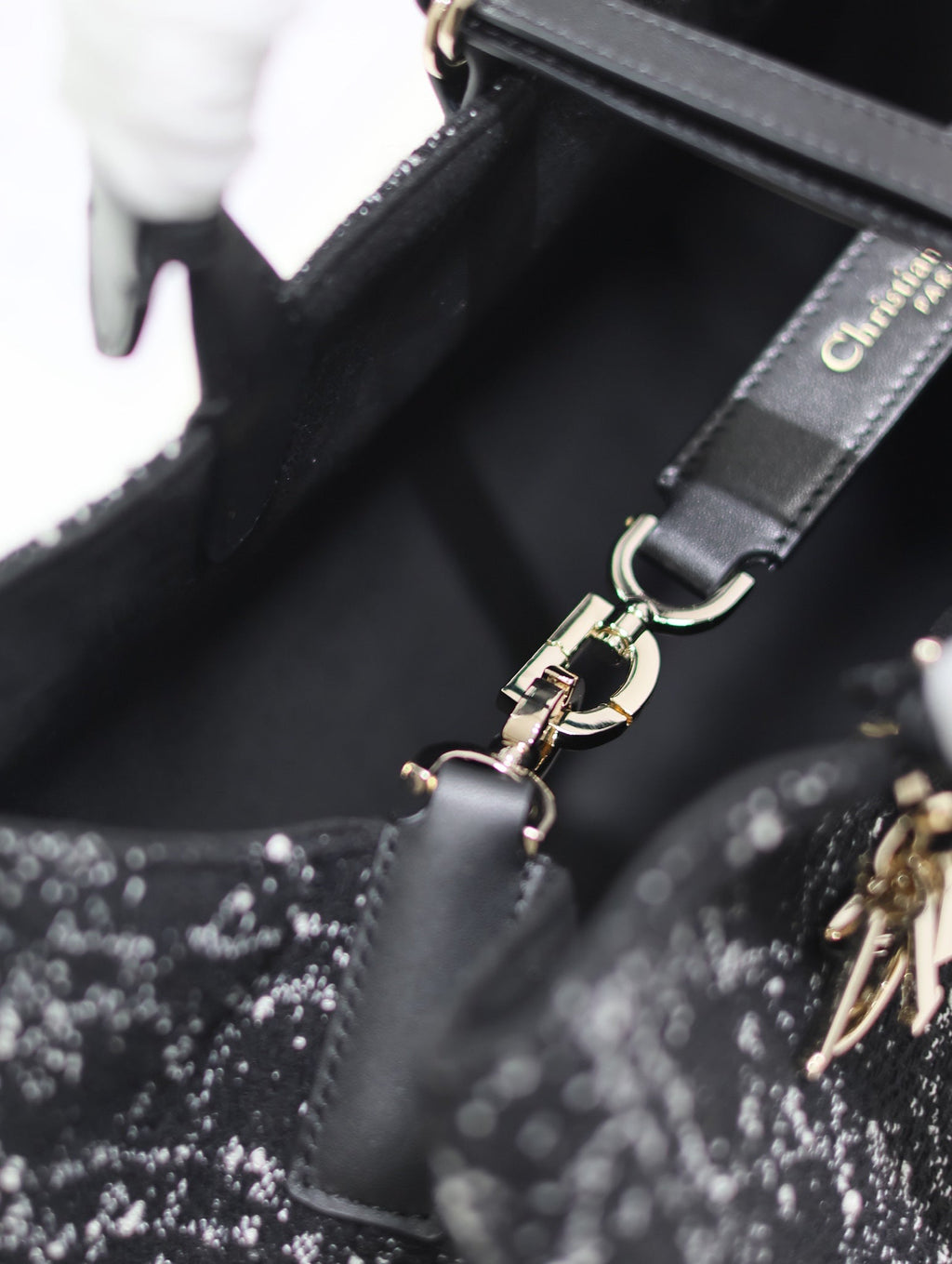 TOUJOURS BAG 37 IN BLACK MIX WHITE CANNAGE TWEED WITH GOLD HARDWARE