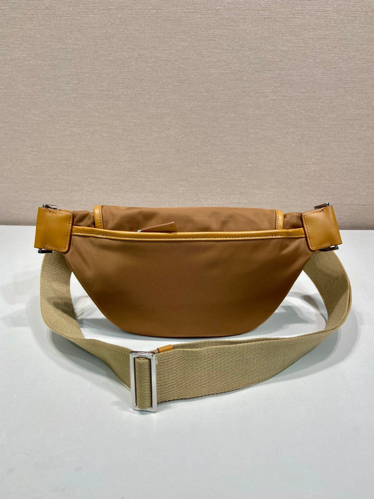 BELT BAG 18 IN SEPIA BROWN RE-NYLON AND CALFSKIN TRIM
