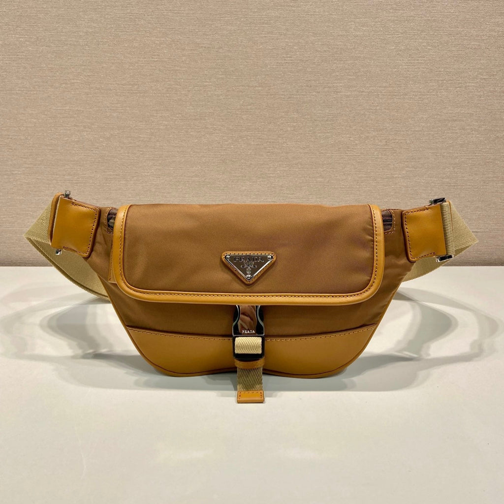 BELT BAG 18 IN SEPIA BROWN RE-NYLON AND CALFSKIN TRIM