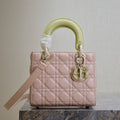 MEDIUM LADY BAG 20 IN BABY PINK QUILTED MACROCANNAGE CALFSKIN SWAMP YELLOW STRAP
