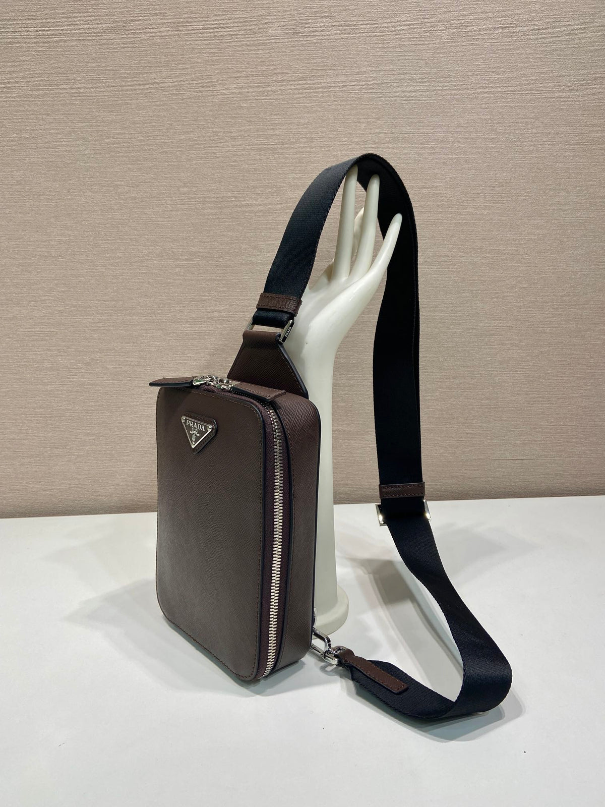 CHEST BAG 20 IN CHOCOLATE SAFFIANO LEATHER