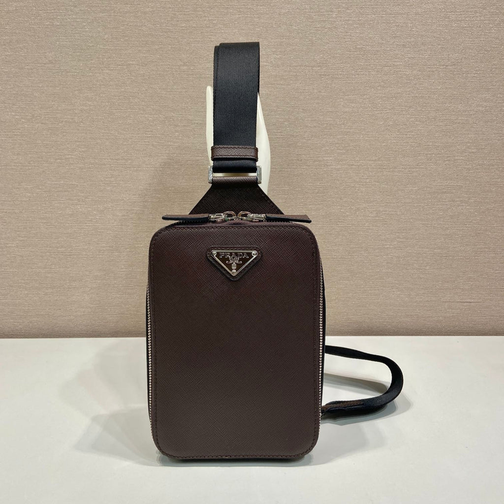 CHEST BAG 20 IN CHOCOLATE SAFFIANO LEATHER