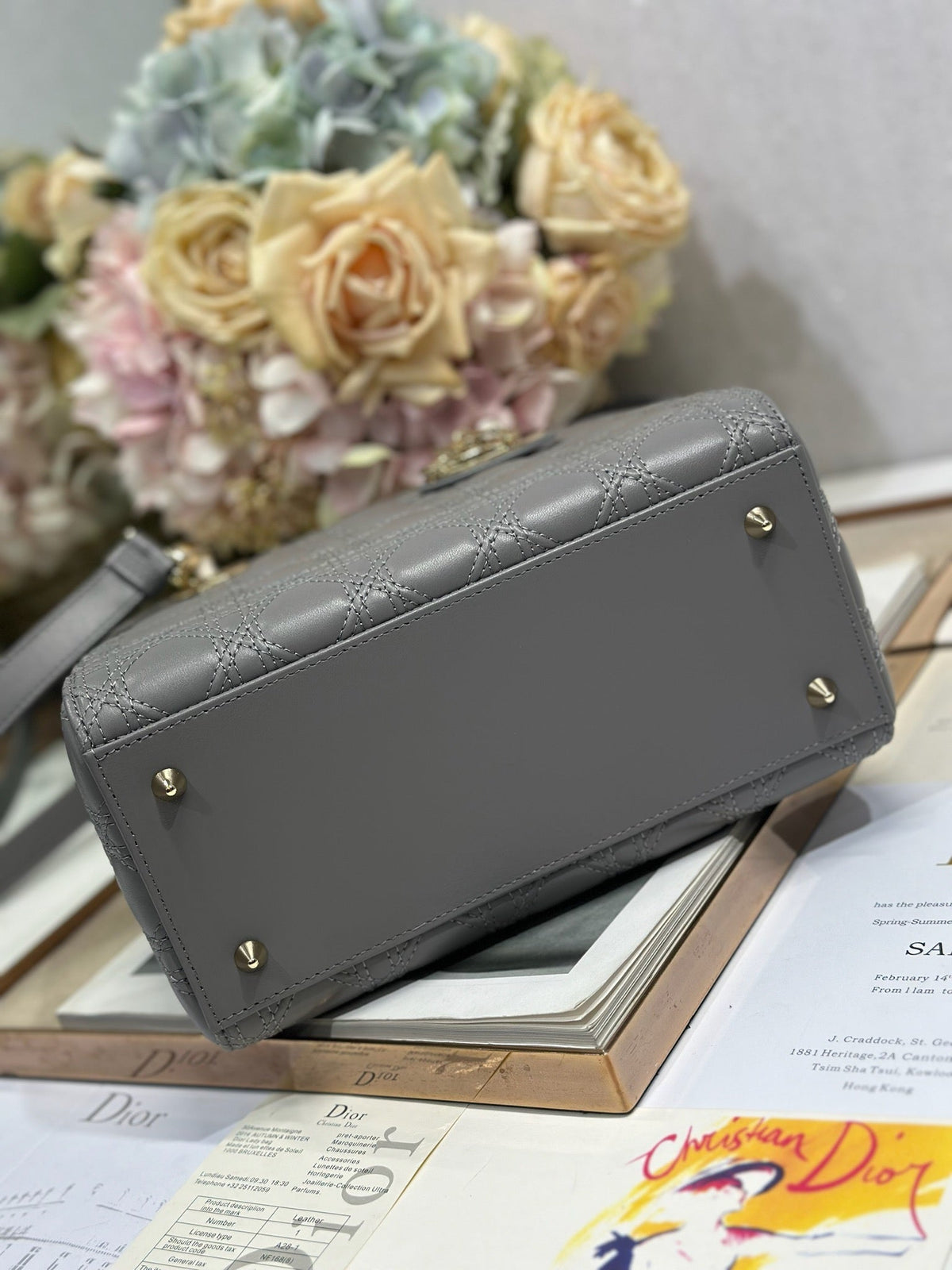 LADY SMALL BAG 24 IN GREY MACROCANNAGE LAMBSKIN GOLD HARDWARE