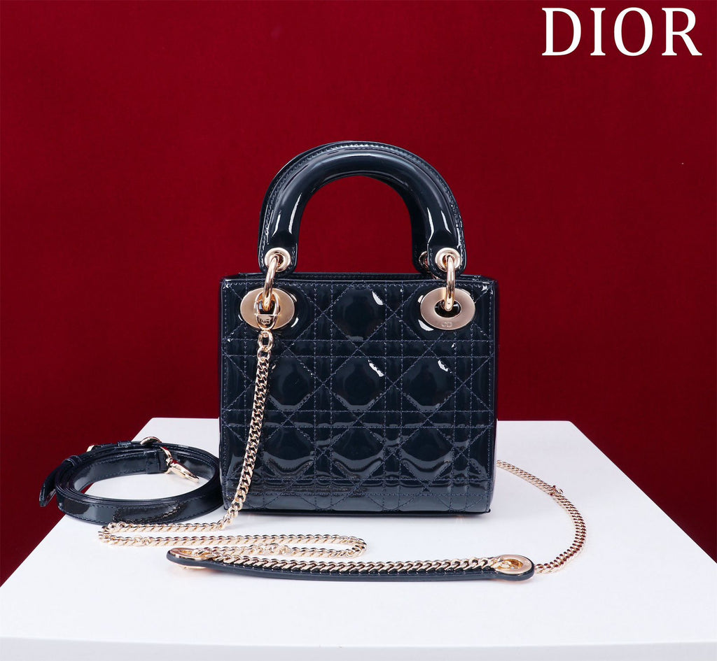 Mini Lady Navy Blue Patent Lambskin