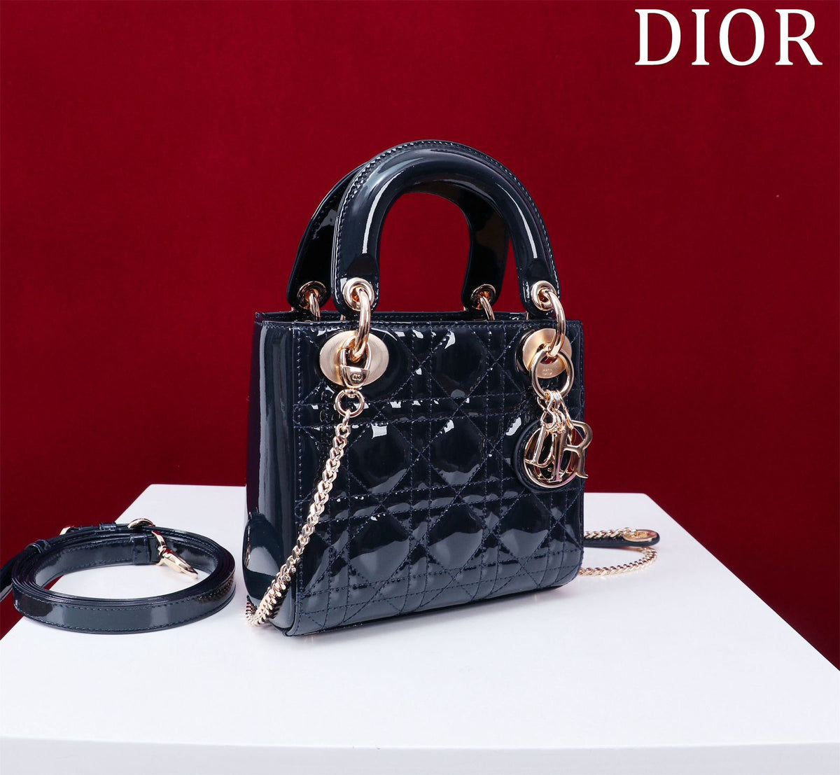 Mini Lady Navy Blue Patent Lambskin