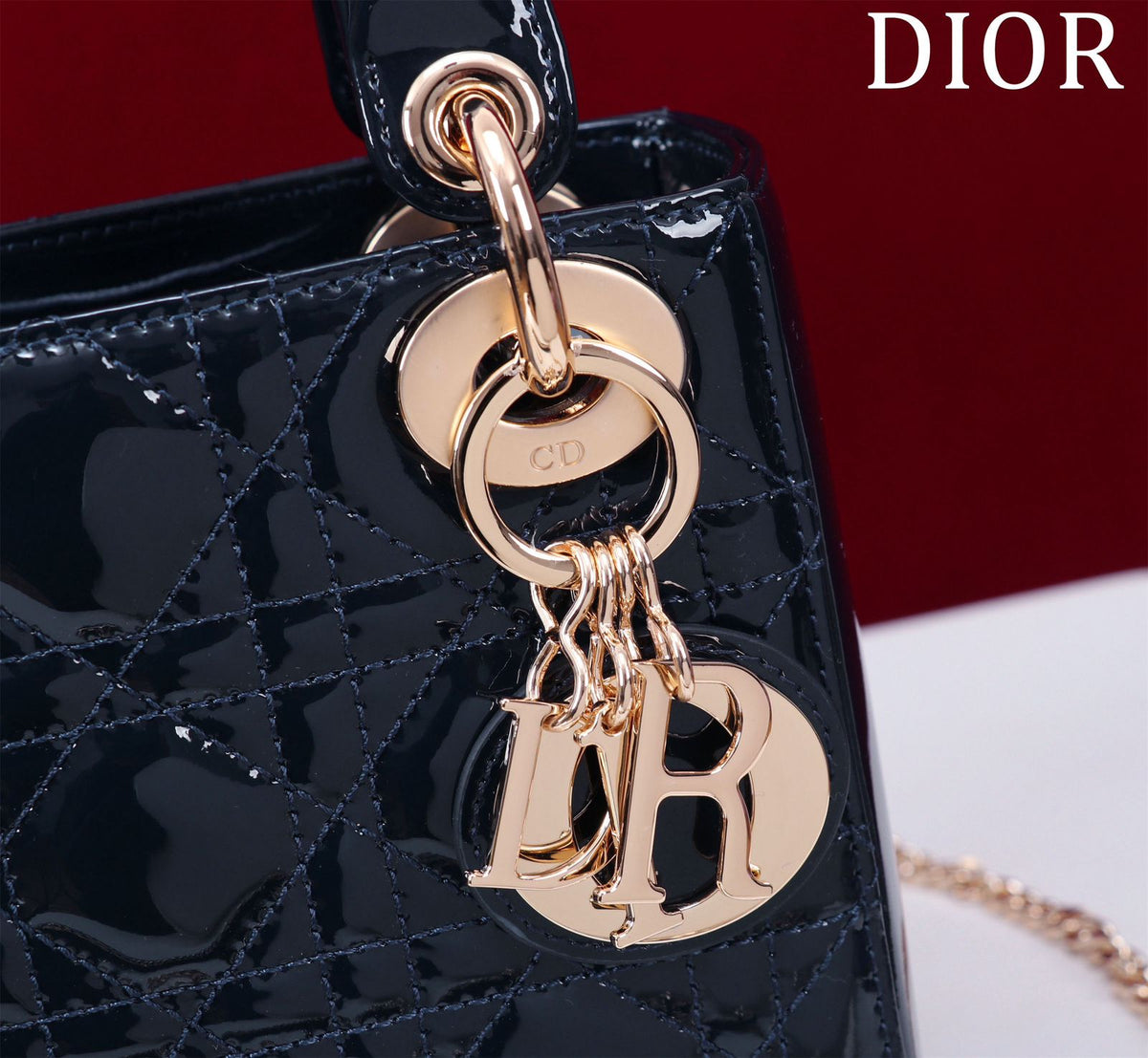 Mini Lady Navy Blue Patent Lambskin