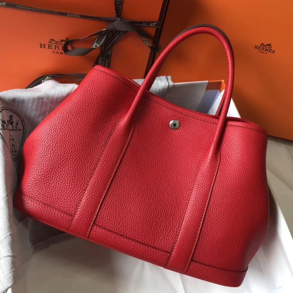 HERM Garden Party 30 Bag In Red Taurillon Leather