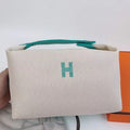 HERM Bride-a-Brac Large Case in Ecru Canvas with Green Zigzag Motifs