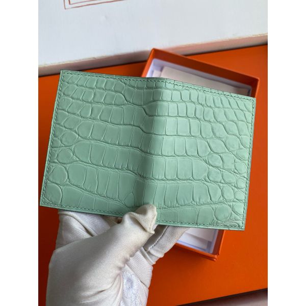 HERM MC¬≤ Euclide Card Holder in Vert D'eau Matte Alligator Leather