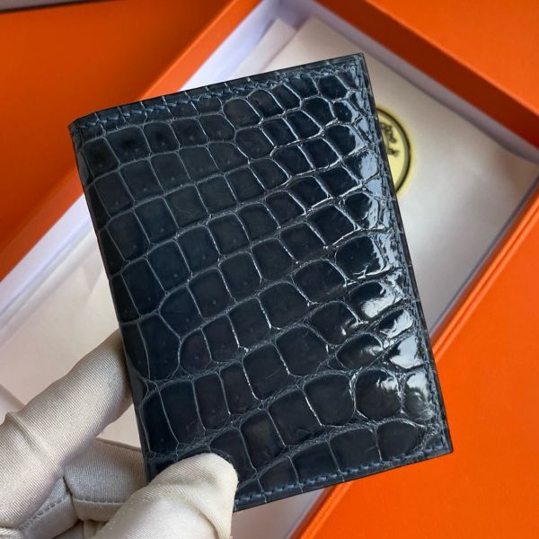 HERM MC¬≤ Euclide Card Holder in Blue Colvert Shiny Alligator Leather