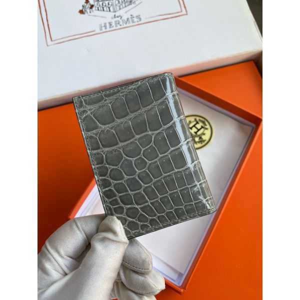 HERM MC¬≤ Euclide Card Holder in Blue Glacier Shiny Alligator Leather