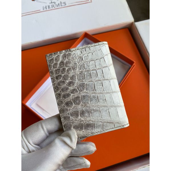 HERM MC¬≤ Euclide Card Holder in Himalaya Niloticus Crocodile Skin
