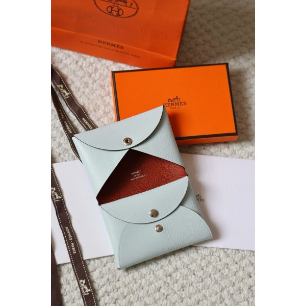 HERM Calvi Duo Verso Card Holder in Blue Brume Mysore Goatskin