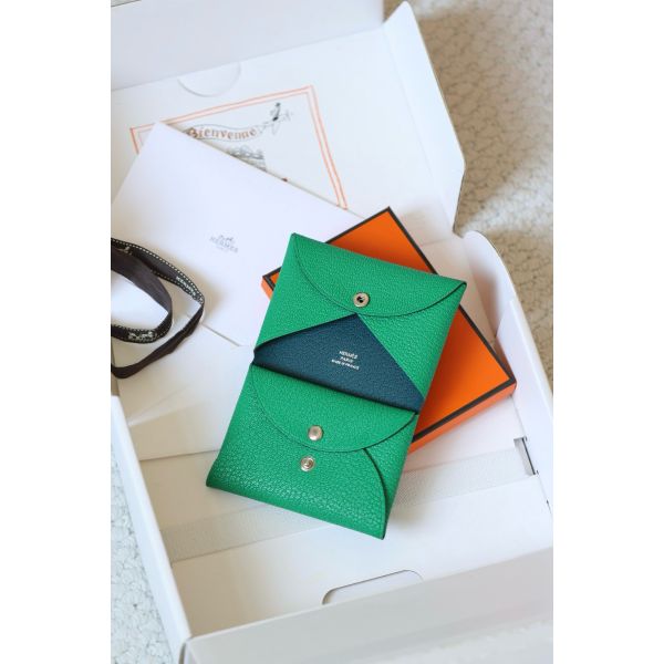 HERM Calvi Duo Verso Card Holder in Menthe Mysore Goatskin