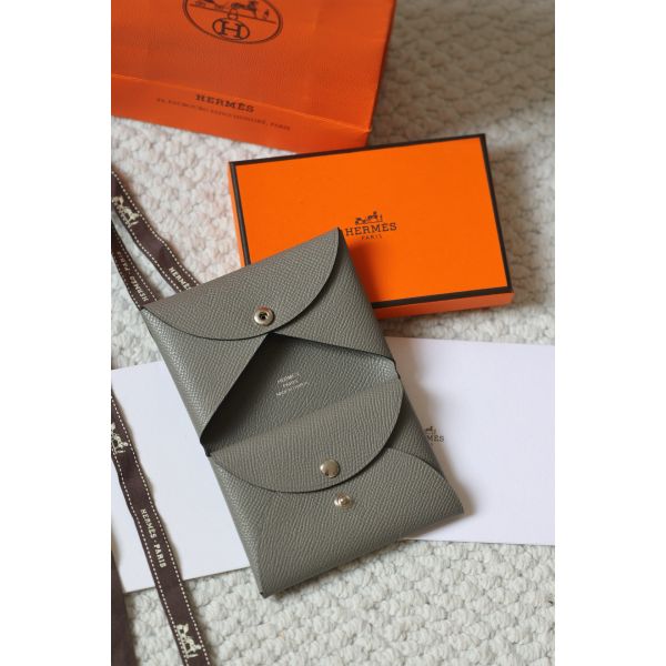 HERM Calvi Duo Card Holder in Gris Meyer Epsom Calfskin