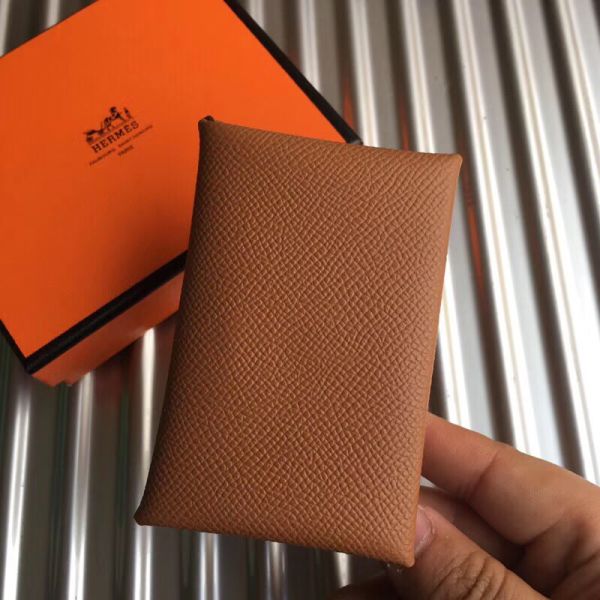 HERM Calvi Card Holder In Gold  Epsom Leather