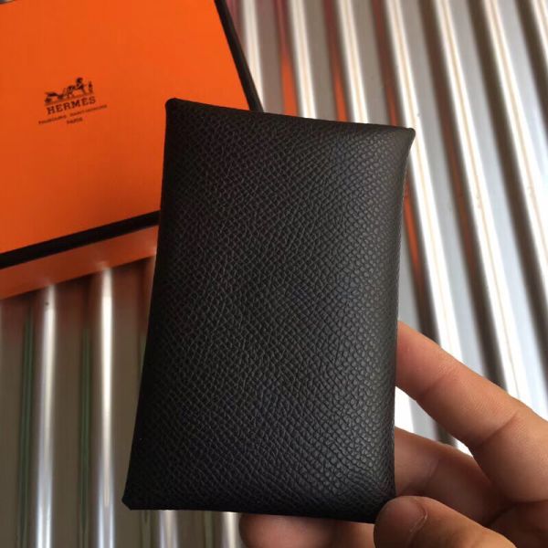 HERM Calvi Card Holder In Black Epsom Leather