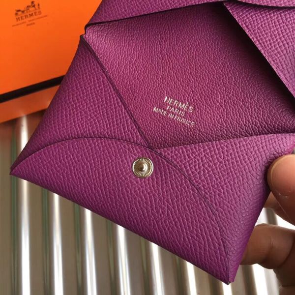 HERM Calvi Card Holder In Purple Epsom Leather