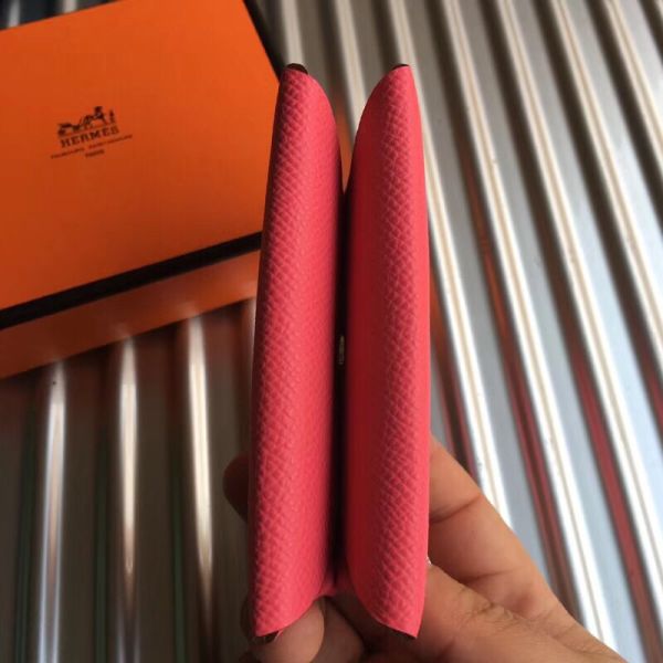 HERM Calvi Card Holder In Rose Azalee Epsom Leather