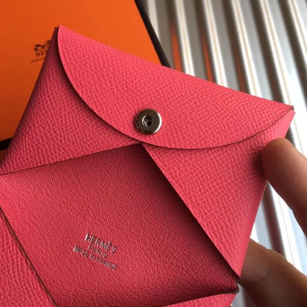 HERM Calvi Card Holder In Rose Azalee Epsom Leather