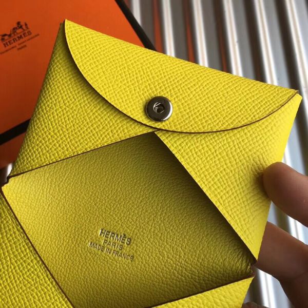 HERM Calvi Card Holder In Yellow Epsom Leather